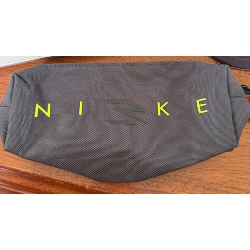 Nike Black Canvas Utility Pouch Neon Yellow Logo Small Zippered Accessory Bag